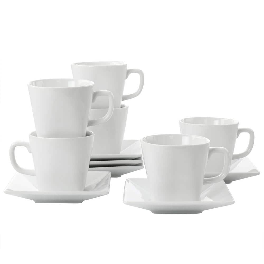 Miamolo Stackable Coffee Mug Set with Stand 11 oz Tea Cup Set with Tea  Spoon White Funny Square Handle Perfect for Coffee Tea or Latte for  Christmas