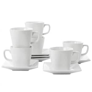Simply White Fine Ceramic 6 Piece 8 oz. Square Cup and Saucer Set in White