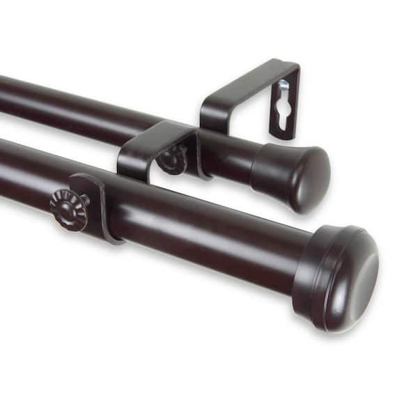 Rod Desyne 120 in. - 170 in. Telescoping 1 in. Double Curtain Rod Kit in Mahogany with Rosen Finial