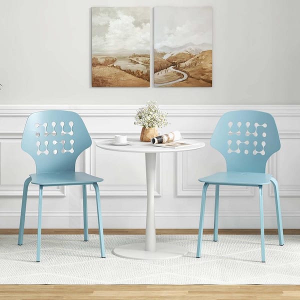 Costway Blue Metal Dining Chair Set of 4-Armless Kitchen Hollowed Backrest And Metal Legs