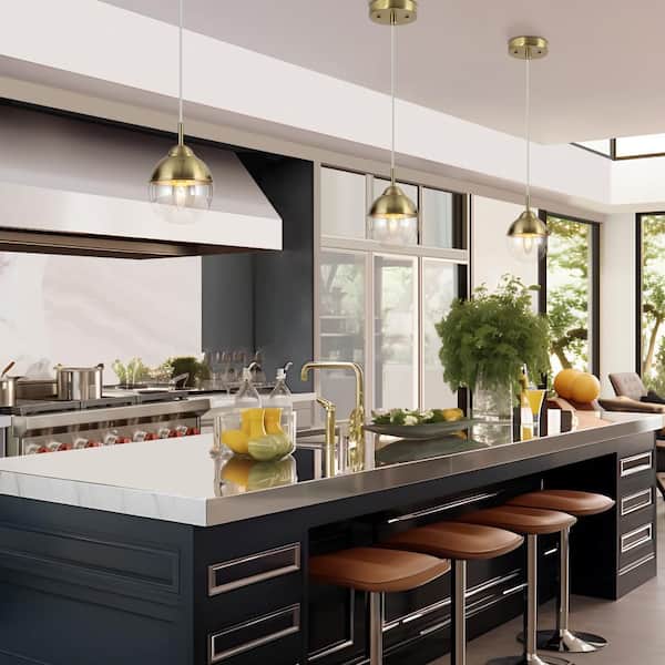 6 in. 1-Light Brass-Plated Mini Pendant Light, Globe Clear Glass Pendant Hanging Light, Modern Light Fixture