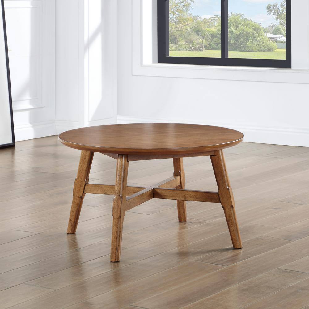 Oslo Round Pecan Brown Wood Coffee Table