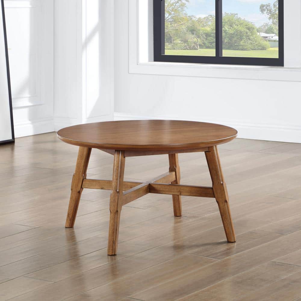 Oslo Round Pecan Brown Wood Coffee Table