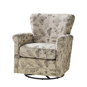 Georg Grey Floral Fabric Shakeable Swivel Chair with Roll Armrest
