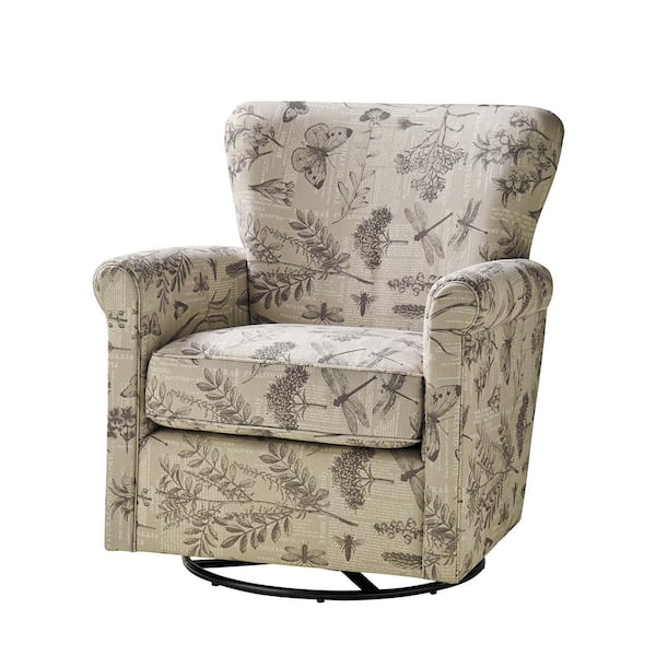 JAYDEN CREATION Georg Grey Floral Fabric Shakeable Swivel Chair with Roll Armrest