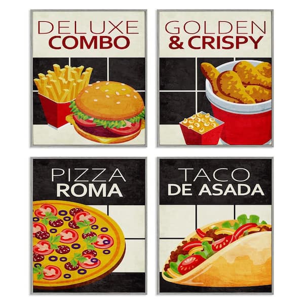 Fast Food American Cuisine by Kim Allen 4 Piece Gray Framed Food Giclee Art Print 20 in. x 16 in.