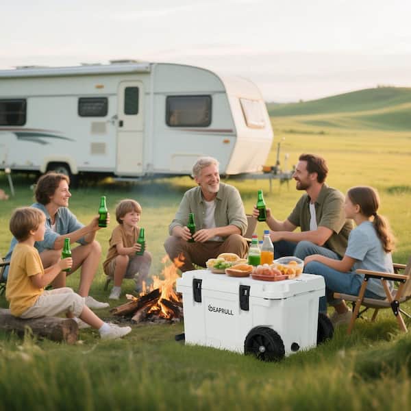 Gilati White 55 qt. Portable Chest Cooler, Leak-Proof Outdoor