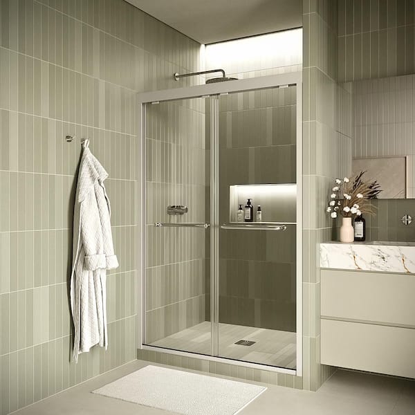 Streamline Lugano 48 in. W x 74 in. H Sliding Shower Door, CrystalTech Treated 5/16 in. Tempered,Clear Glass, Chrome Hardware