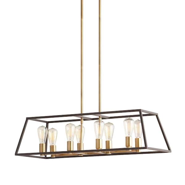 Monteaux Lighting Retro 8-Light Antique Brass with Dark Bronze Pendant
