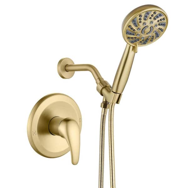 1-Handle Wall Mount Shower Trim Kit in Brushed Gold with Hand Shower-1.8 GPM (Valve Included)