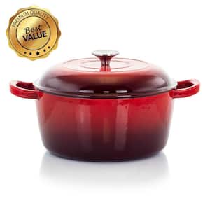5 Qt. Round Enameled Cast Iron Casserole in Red with Lid