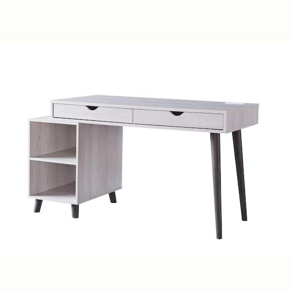Benjara 23.25 in. Rectangle Gray Wood 2-Drawers Writing Desk with 2-Compartments and Splayed Legs