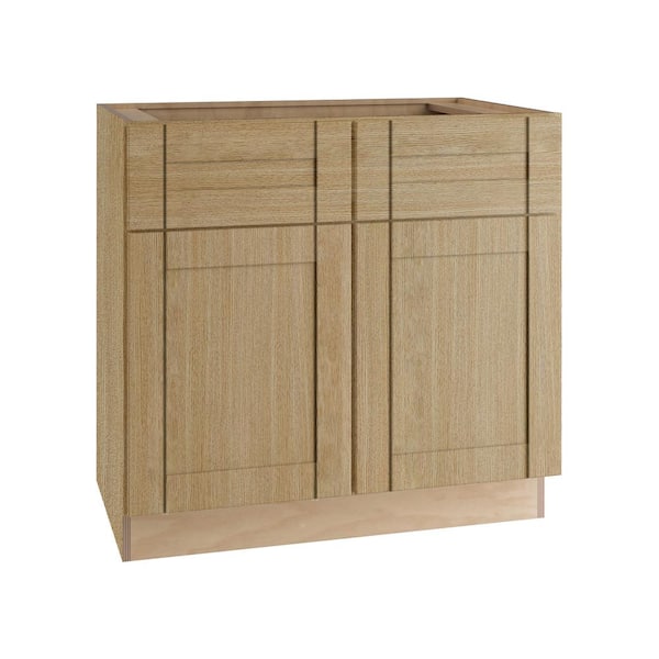 Home Decorators Collection Washington 33 in. W x 24 in. D x 34.5 in. H Assembled Plywood Sink Base Kitchen Cabinet in Oak with Soft Close Doors
