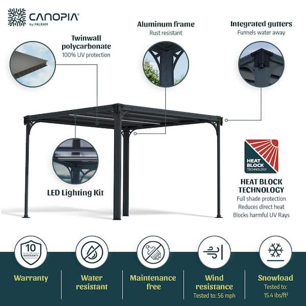 Milano 10 ft. x 10 ft. Gray/Gray Outdoor Gazebo with LED Lighting Kit