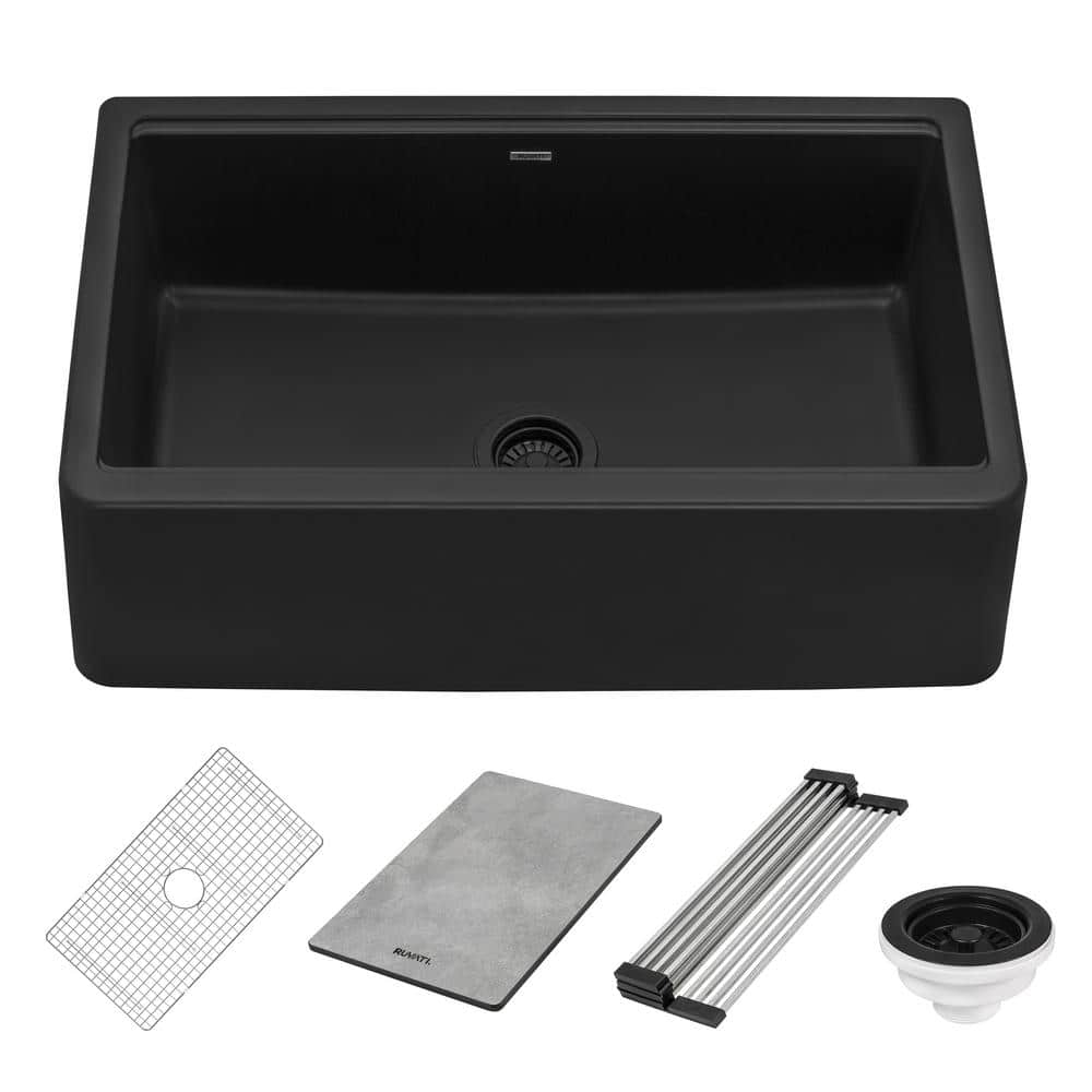 Midnight Black Granite Farmhouse Workstation Sink with Accessories