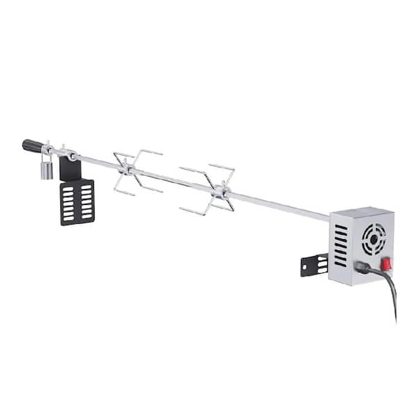 Stainless Steel Grill Rotisserie Kit w/110-Volt 9-Watt Motor 32in. /39 in. Hexagon Spit Rod Fits Universal Grills Silver