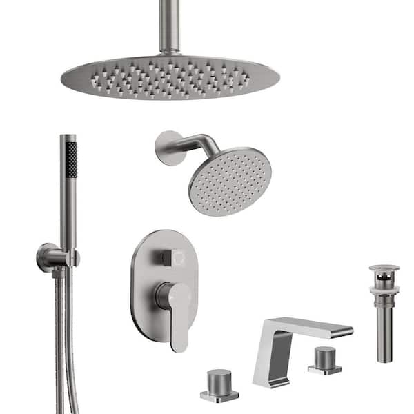 GRANDJOY 3-Spray 10 in. and 6 in. Dual Ceiling Mount Fixed and Handheld ...