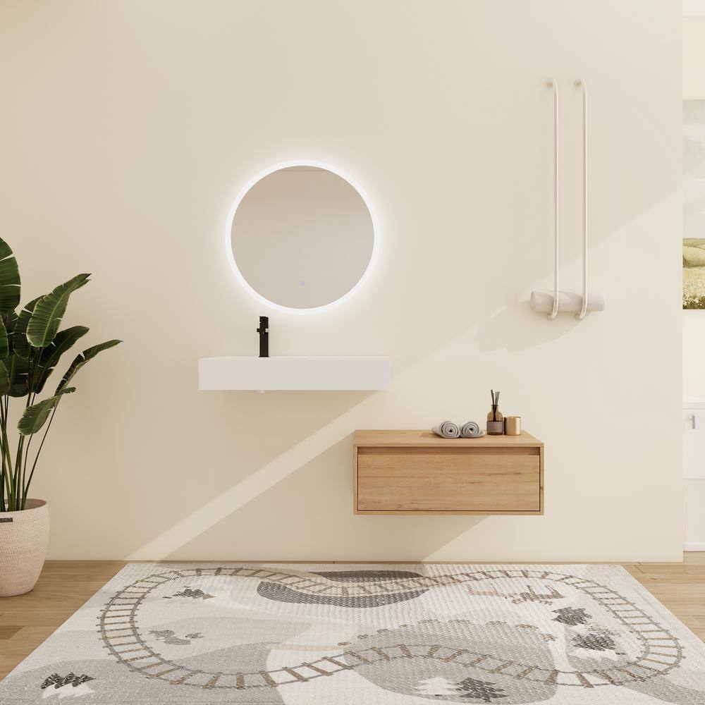 29.5 in. W x 18.1 in. D x 15.8 in. H Wall Mounted Light Brown Bath Vanity w