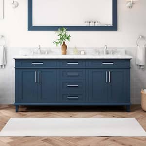 Sonoma 72 in. Double Sink Freestanding Midnight Blue Bath Vanity with Carrara Marble Top (Assembled)
