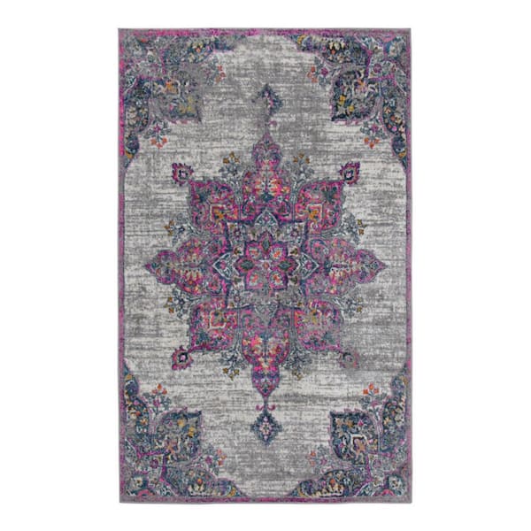 3 ft. x 5 ft. Blue Gray And Pink Area Rug