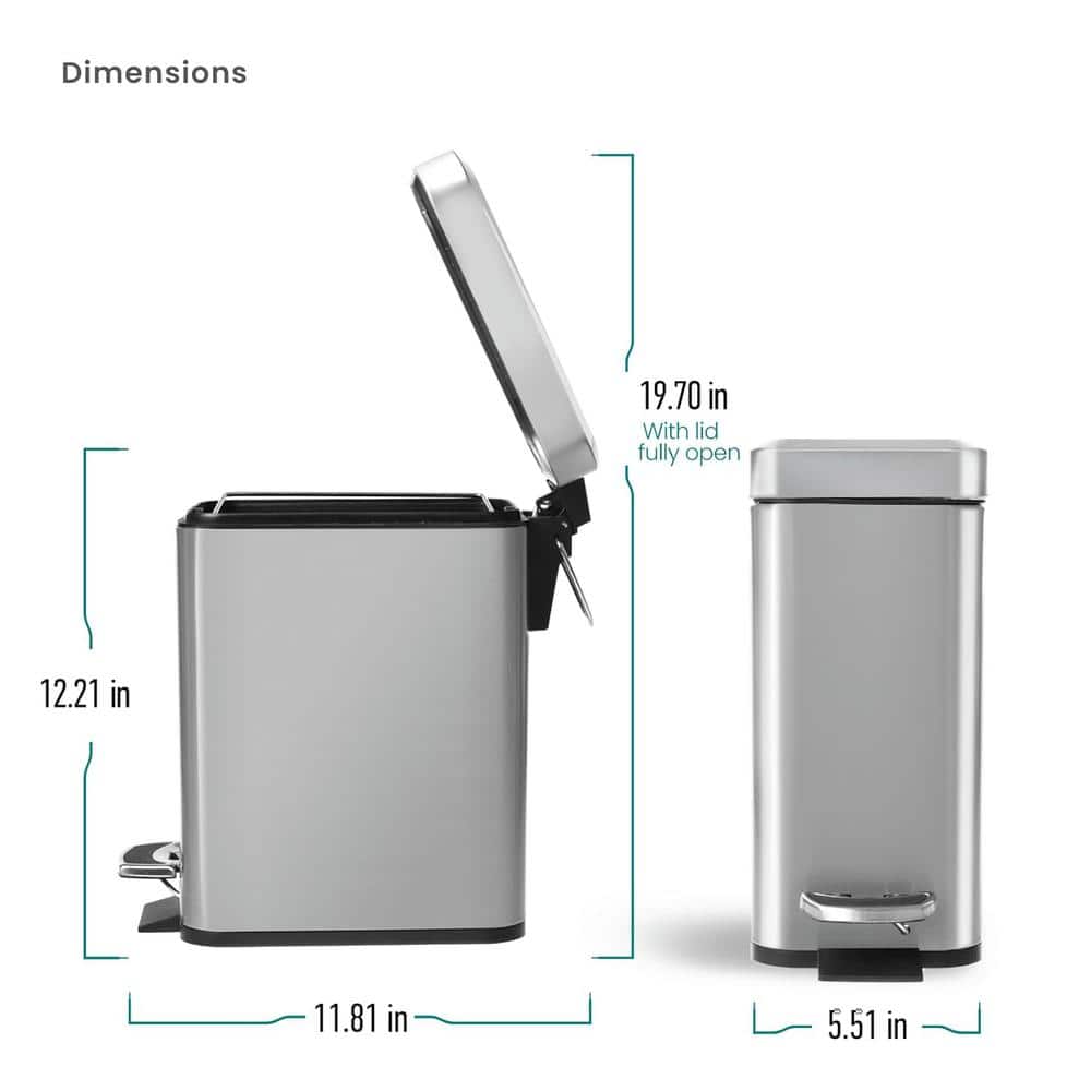 Slim Silver Stainless Steel 1.3 Gallon Step Trash Can