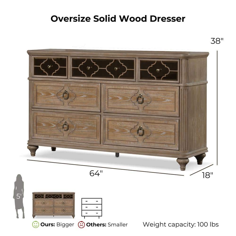 Rustic Oak 64" Farmhouse Dresser with Felt Lined Drawers