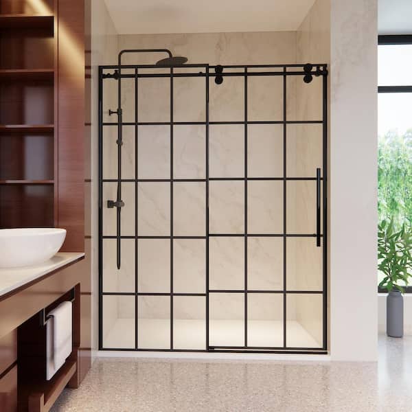 Altair Esense 60 in. W x 76 in. H Single Sliding Frameless Shower Door in Matte Black Finish with Clear Glass