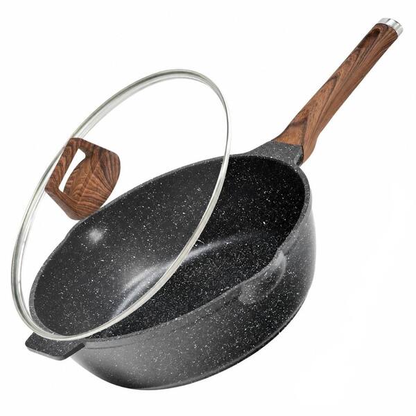 12 in. Deep Nonstick Frying Pan with Lid and Strainer 5.5 Qt Granite Coating Saute Pan PFOA-Free for All
