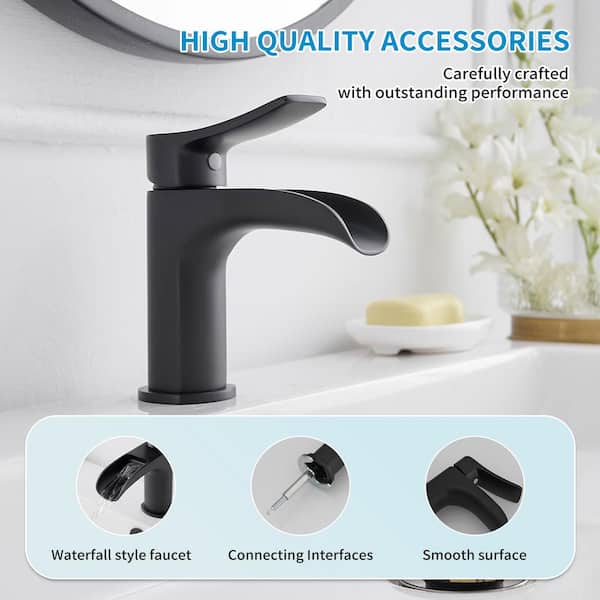 Waterfall Single Handle Single Hole Farmhouse Bathroom Faucet Bathroom Drip-Free Vanity RV Sink Faucet in Matte Black