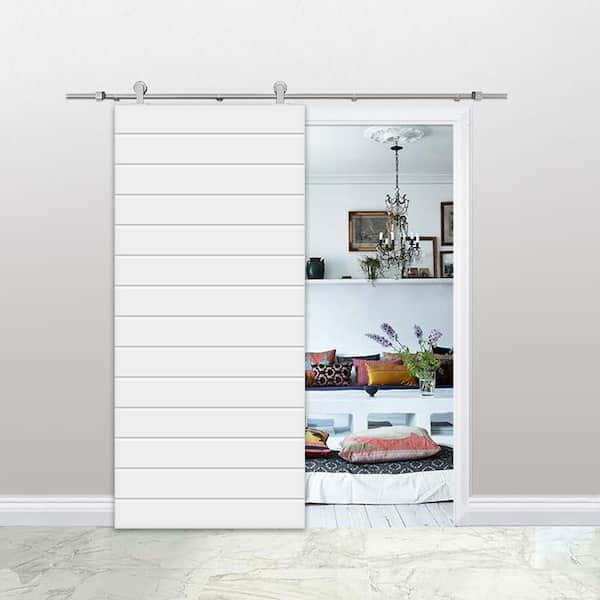 CALHOME 30-in x 80-in White Primed MDF Single Barn Door | PK-2PANEL-CB-30