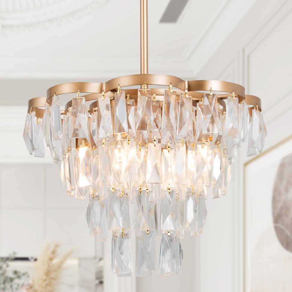 LNC Modern Brass Gold Crystal Chandelier 4Light Classic Tiered