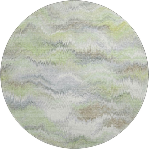 Mayfield Premium Machine Washable Abstract AMF2258 Aloe 8 ft. x 8 ft. Round Rug