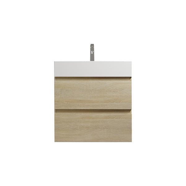 Boosicavelly 23.60 in. W x 18.13 in. D x 24.44 in. H Single Sink Wall Mounted Bath Vanity in Light Oak with White Cultured Resin Top