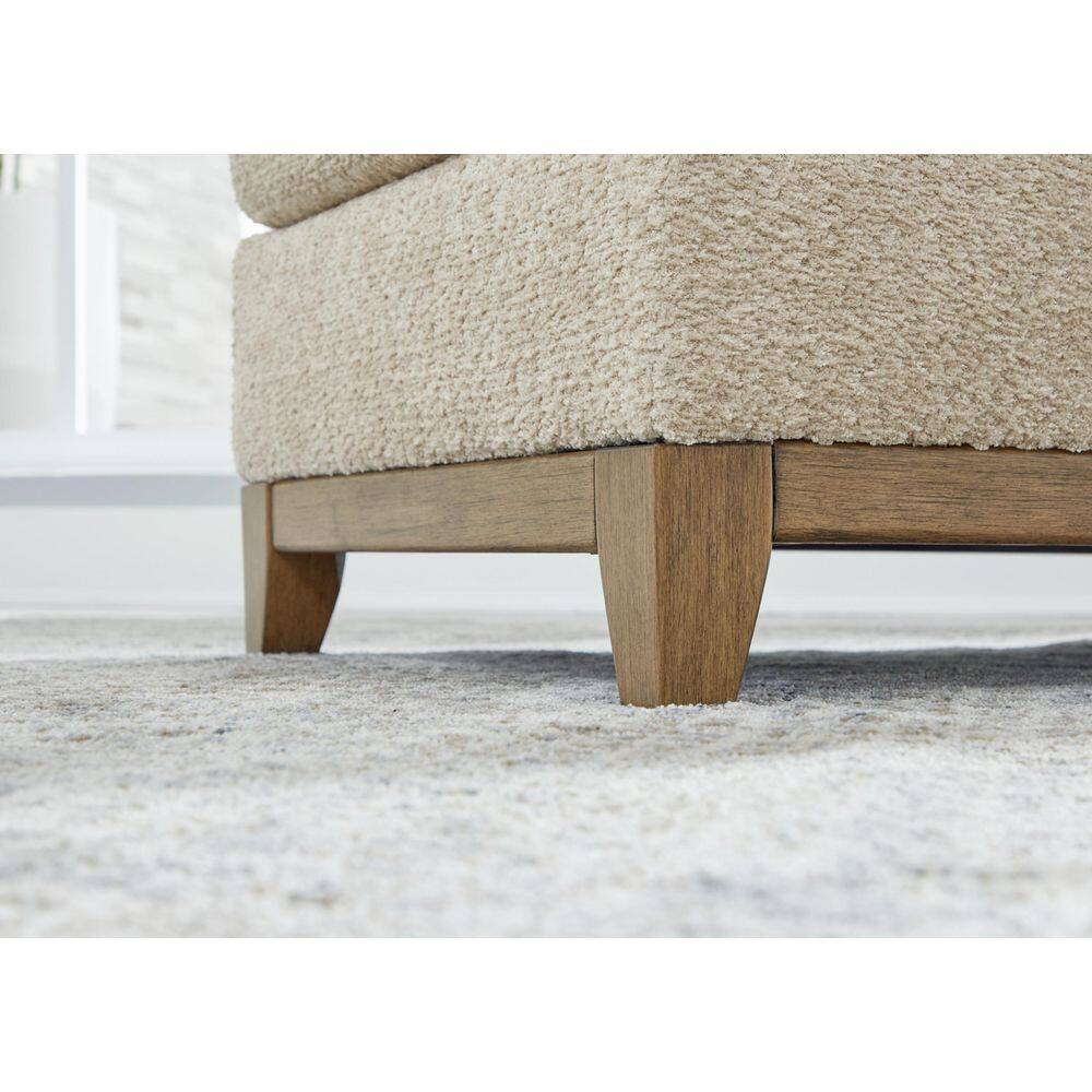 Beige Polyester Traditional Ottoman with Faux Wood Trim