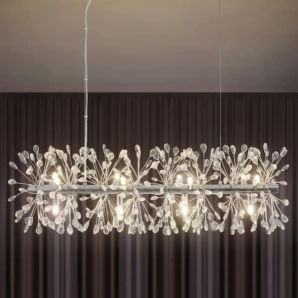 Haywa 12-Light Modern Glam Chrome Linear Sputnik Starburst Beaded Crystal Chandelier