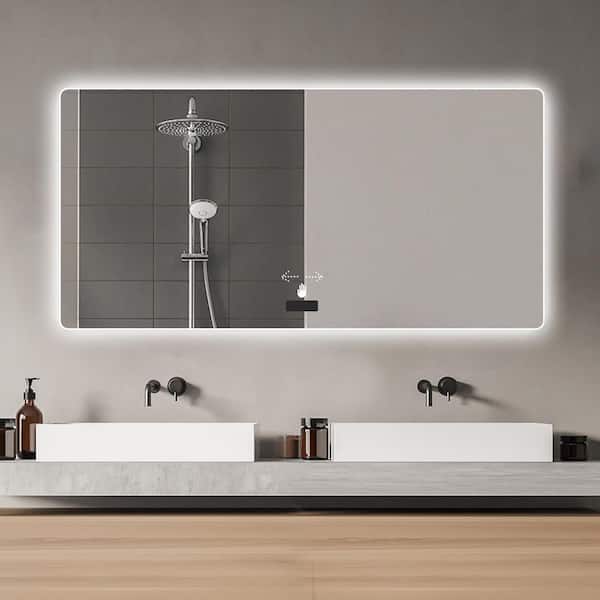 48 in. W x 32 in. H Rectangular Frameless Anti-Fog Dimmable 3-Color LED Light Wall Bathroom Vanity Mirror