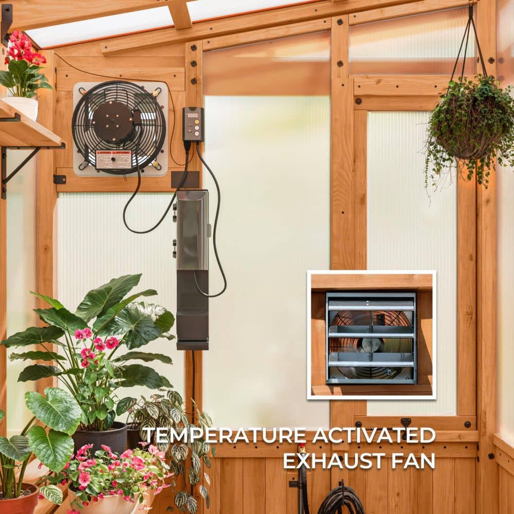 Poppy 9'x6' Cedar Wood and Polycarbonate Greenhouse Kit with PowerPort