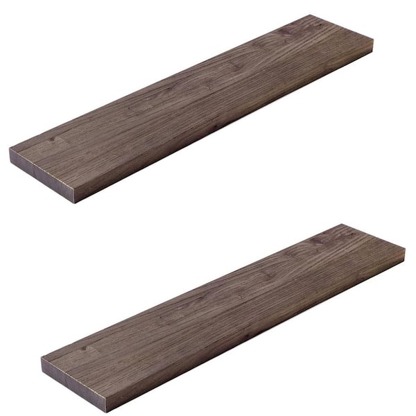 36 in. W x 8 in. D Walnut Floating Shelves Decorative Wall Shelf Rustic Solid Elm Wood (Set of 2)