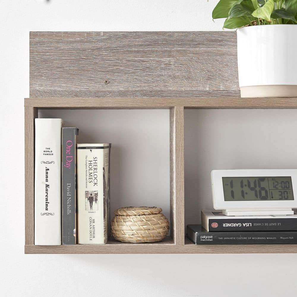 Weathered Oak 3-Cube Floating Wall Shelf with Display Ledge