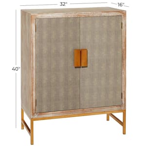 Brown Wood Snakeskin Inspired 1 Shelf and 2 Doors Cabinet