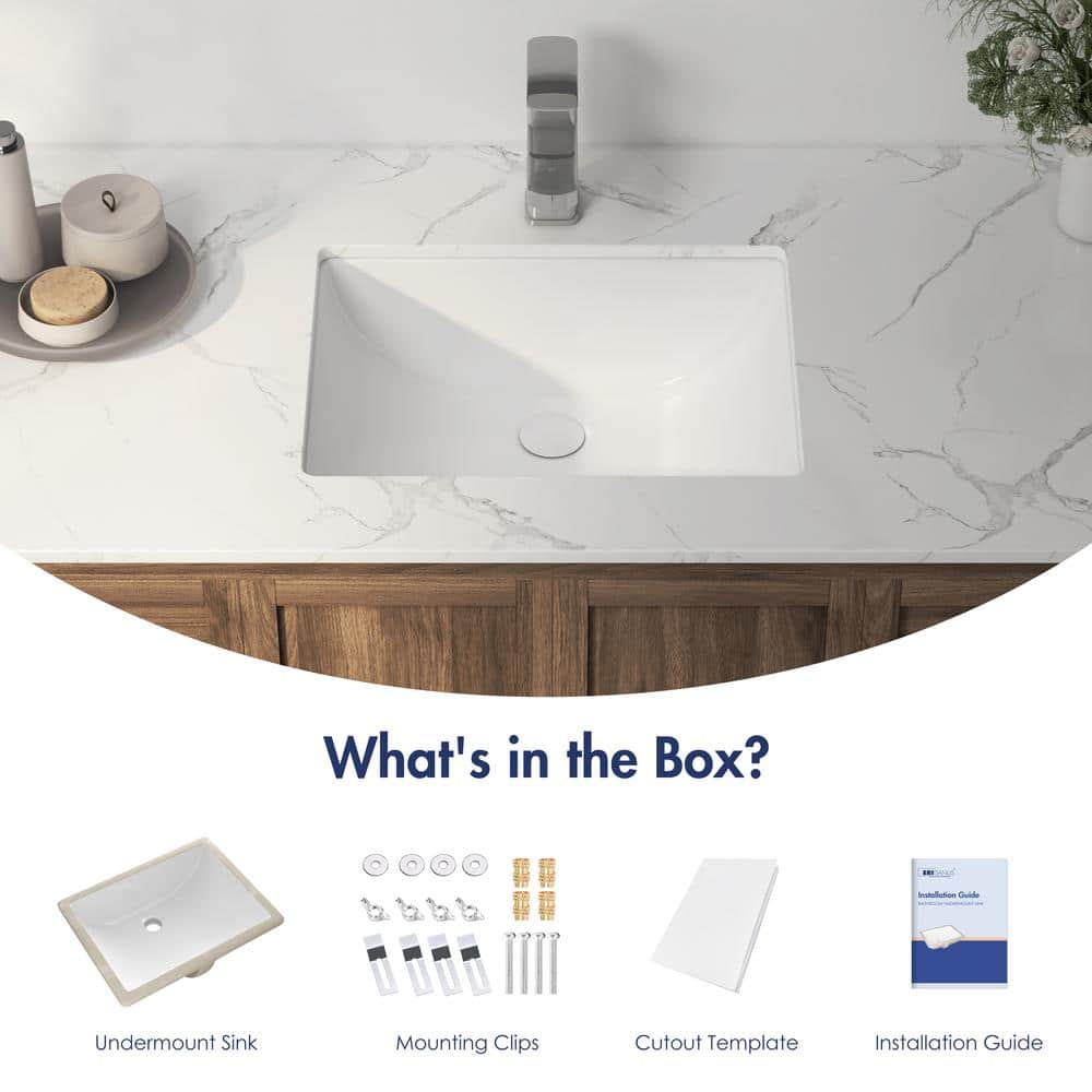 Denbigh 18" White Ceramic Rectangular Undermount Bathroom Sink