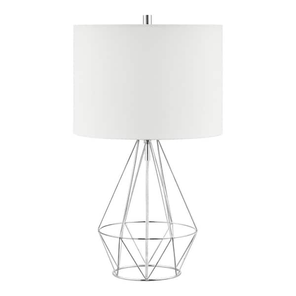 Hampton Bay Winfield 23 in. 1-Light Chrome Indoor Geometric Metal Table Lamp with Fabric Lamp Shade