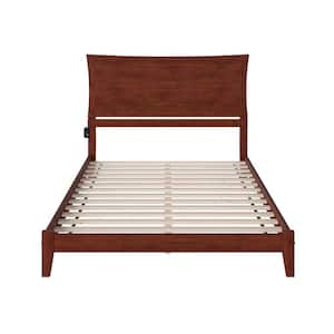Metro Walnut Queen Solid Wood Frame Low Profile Platform Bed with Attachable USB Device Charger