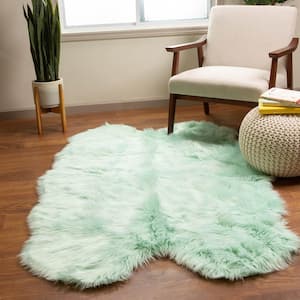 Serene Silky Faux Fur Fluffy Shag Rug Mint Green 4' x 6' Sheepskin