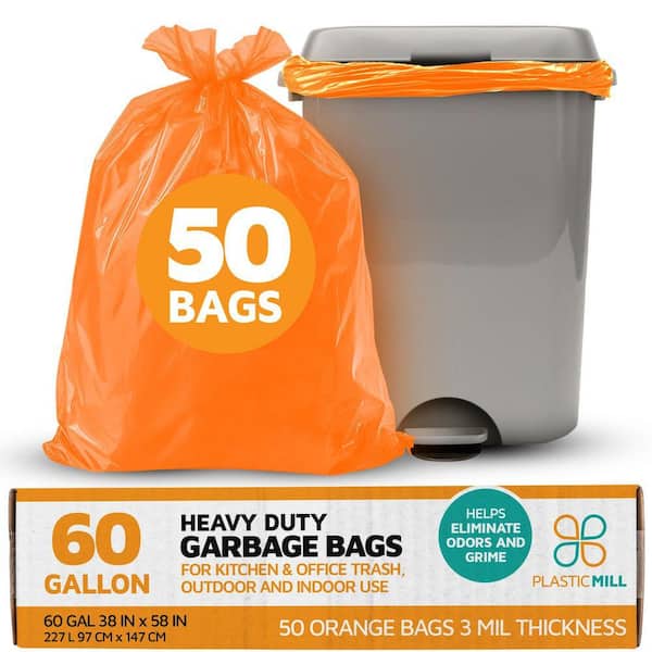 50 Gal. 3 mil 38 in. x 58 in. Orange Trash Bags (50- Count)