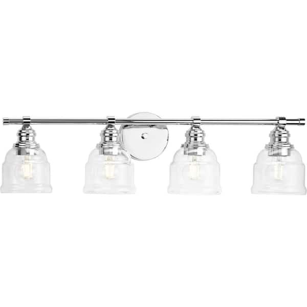 Progress Lighting Ambrose 48 in. 4-Light Polished Chrome with Clear Glass Shades New Traditional Bath Vanity Light for Bath