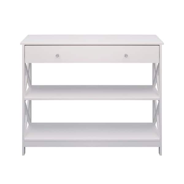 Maypex 39.4 in. W x 31.5 in. H White Rectangle Manufactured Wood Console Table with Long Drawer and Shelves