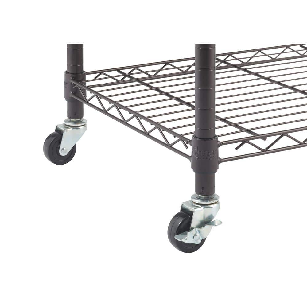 24" Dark Bronze Steel Kitchen Cart with Bamboo Top and Adjustable Storage
