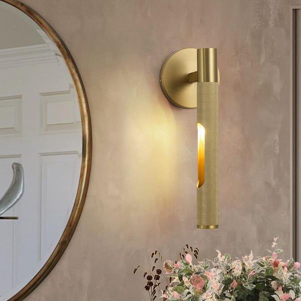 13.58 in. 1-Light Brushed Brass Tube Rotatable Bathroom Vanity Light