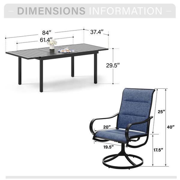 PHI VILLA Black 9-Piece Metal Outdoor Patio Dining Set with